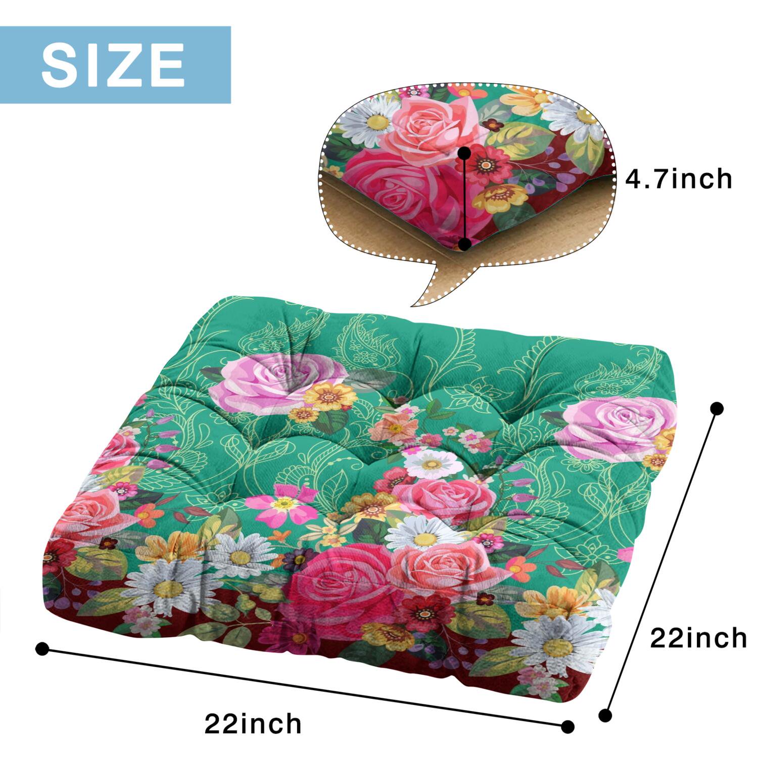 Elegant Floral Tatami Mat Seat - Oversized Decorative Floor Pillow with Abstract Boho Pattern, Soft & Resilient for Long Sitting Sessions - Image 3