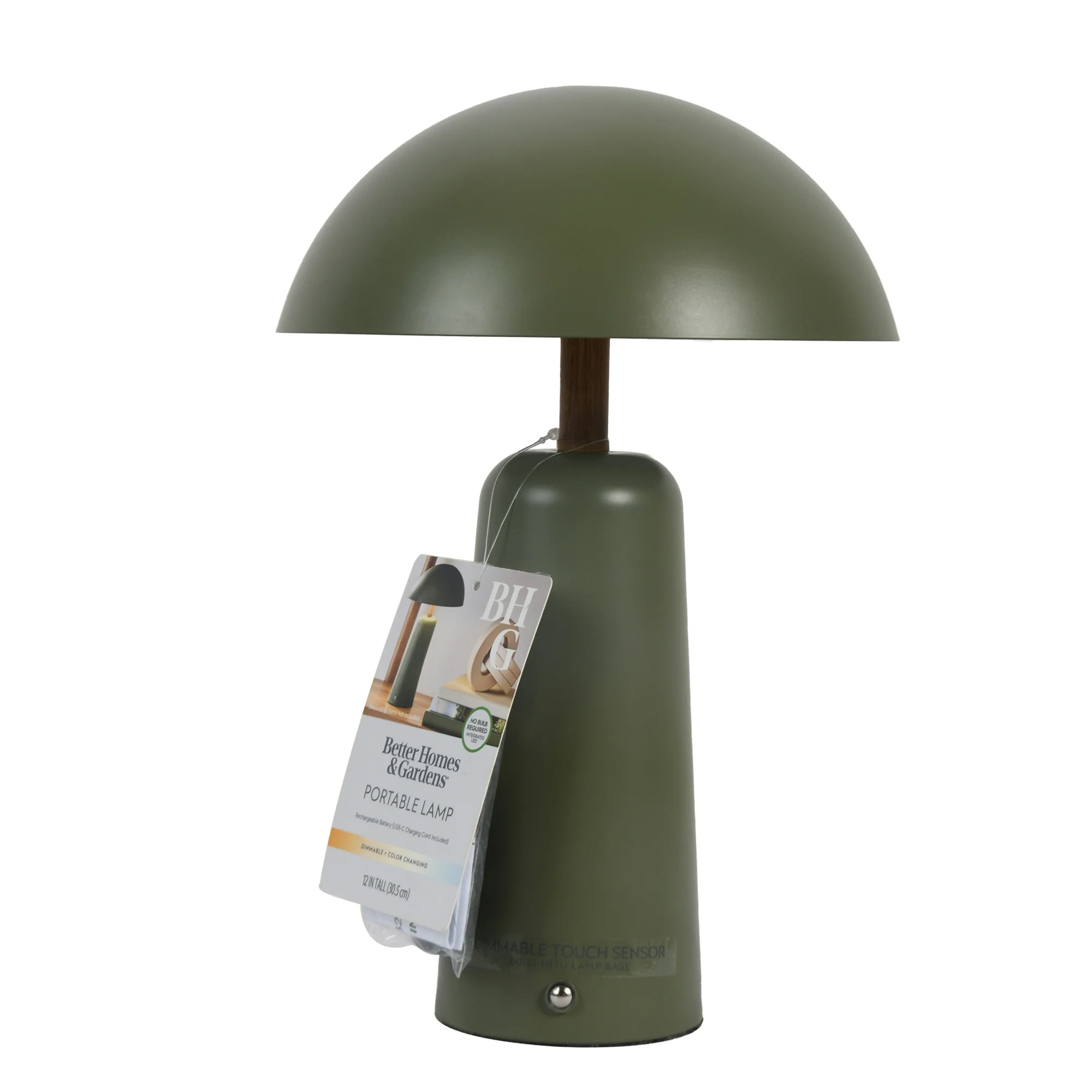 Better Homes & Gardens 12" Green Dome Rechargeable LED Portable Lamp with Dimmable Touch Sensor - Image 8