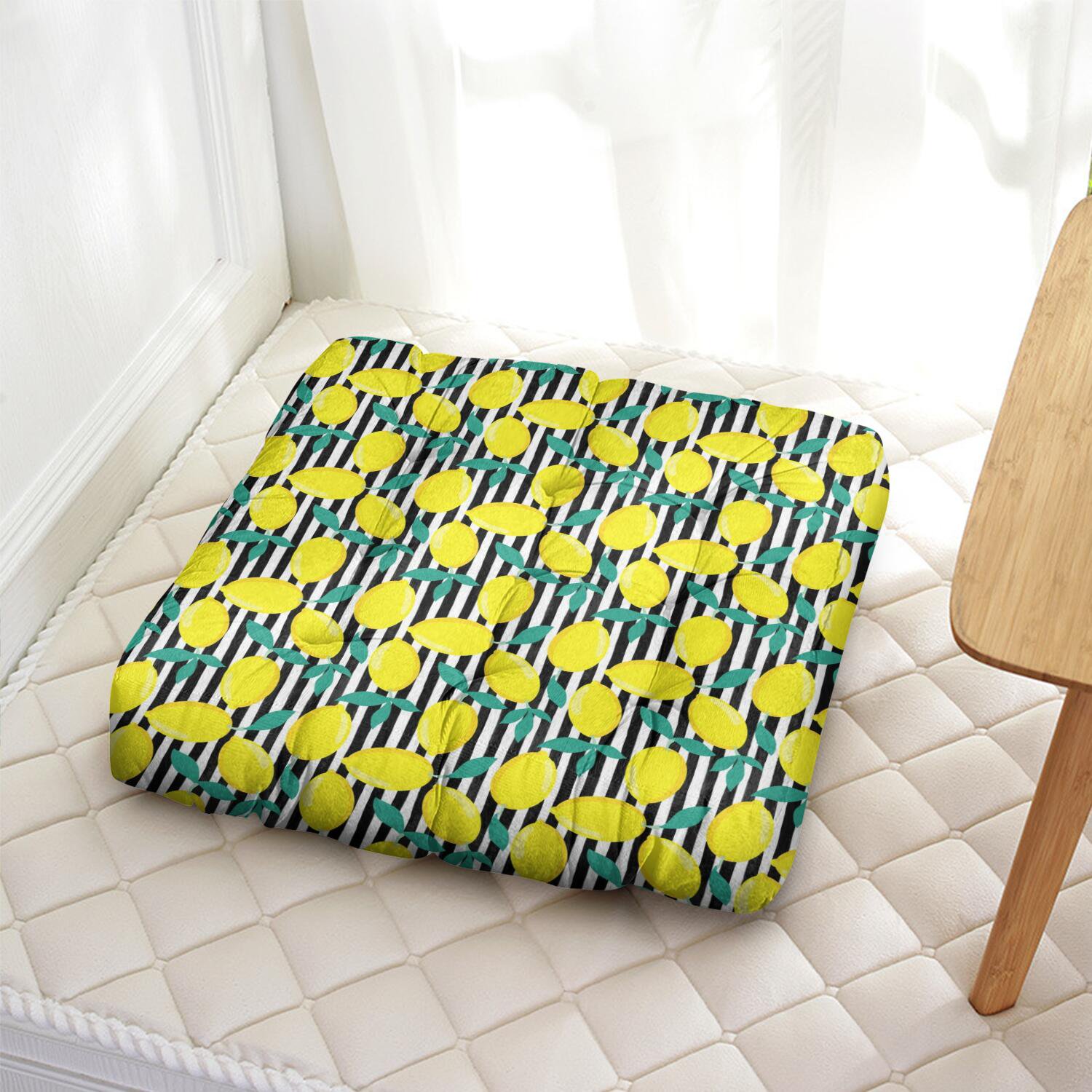 Zesty Lemon Floor Cushion - 22x22 Inch Large Pillow, Dutch Velvet, Fresh Citrus Pattern for Tatami & Living Room - Image 4