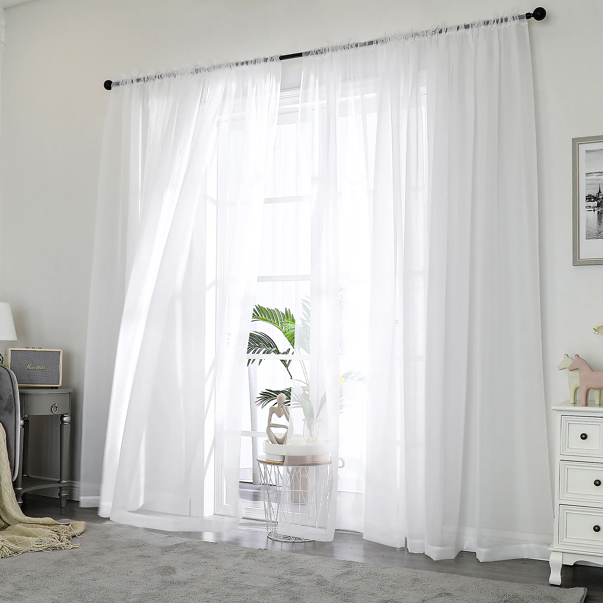 OVZME White Sheer Curtains 84 inch Length 2 Panels Set, Semi Transparent Voile Rod Pocket Sheer Window Drapes for Bedroom Living Room Dining Wedding Party Backdrop, 42W x 84L inch - Image 2