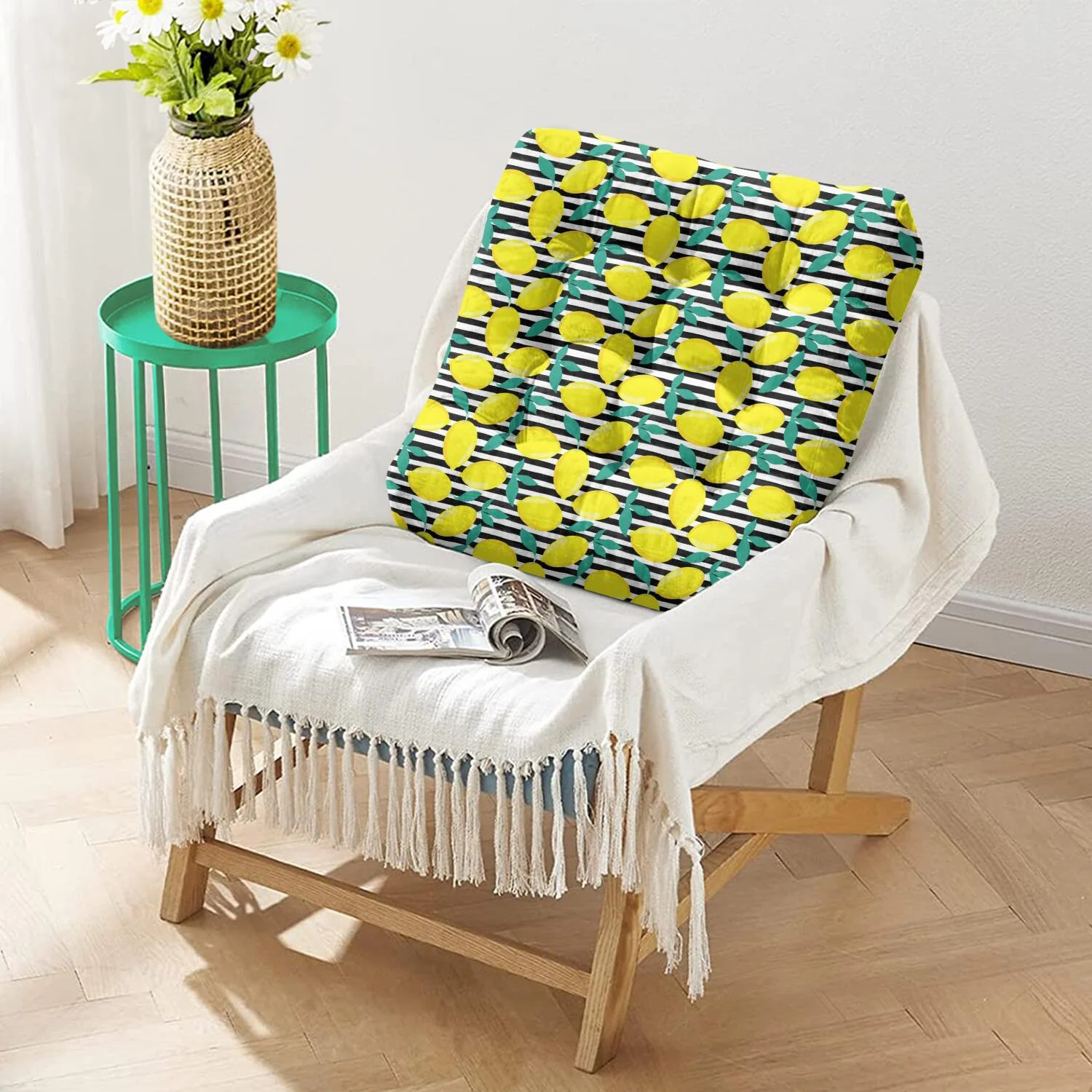 Zesty Lemon Floor Cushion - 22x22 Inch Large Pillow, Dutch Velvet, Fresh Citrus Pattern for Tatami & Living Room - Image 3