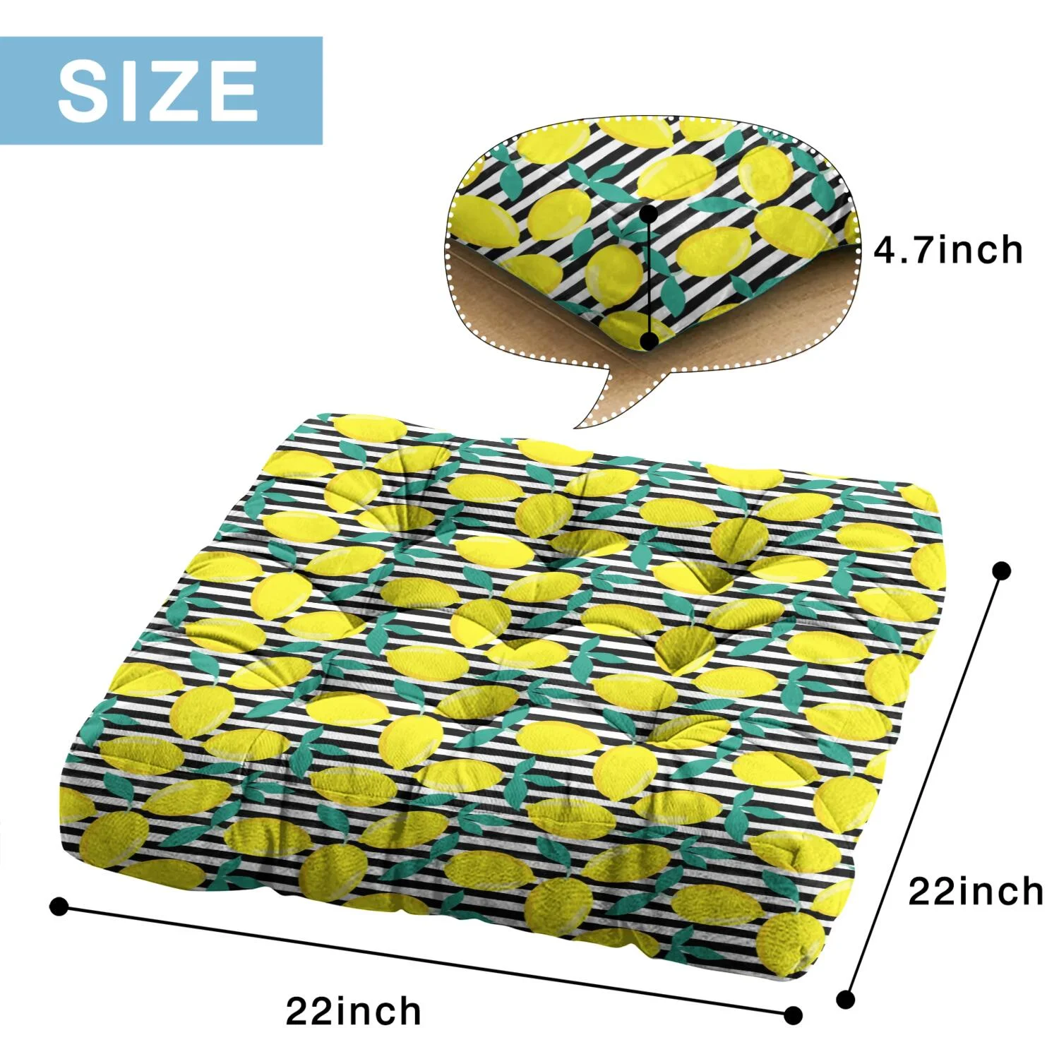 Zesty Lemon Floor Cushion - 22x22 Inch Large Pillow, Dutch Velvet, Fresh Citrus Pattern for Tatami & Living Room - Image 6